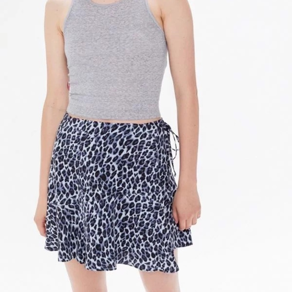 Urban Outfitters Blue Leopard Mini Tie Skirt